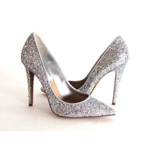 Designer Dsquared 2 Silver Glitter Pointed Toe High Heel Evening Pumps 9.M